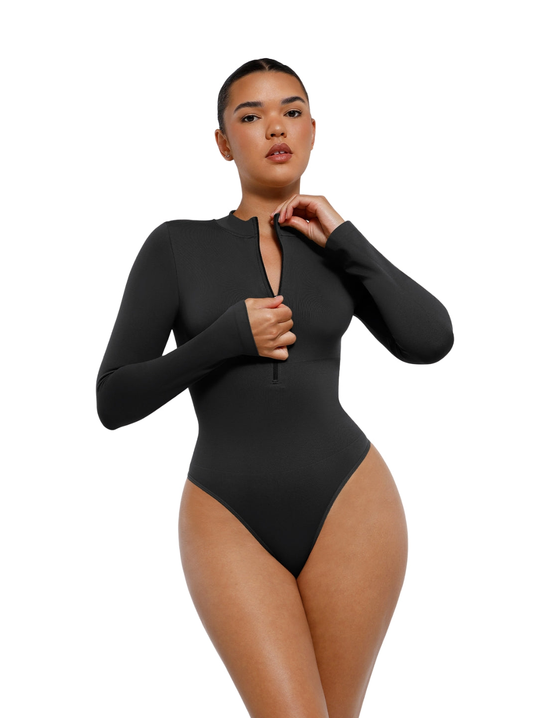 Derin V Yaka Fermuarlı Bodysuit
