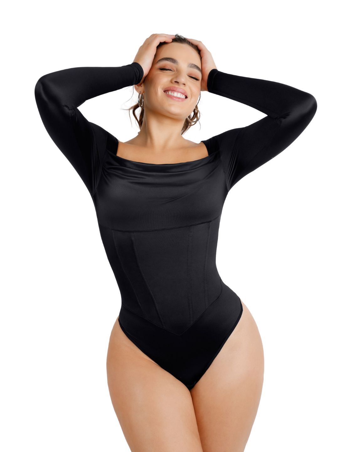 Şelale Yaka Saten Bodysuit