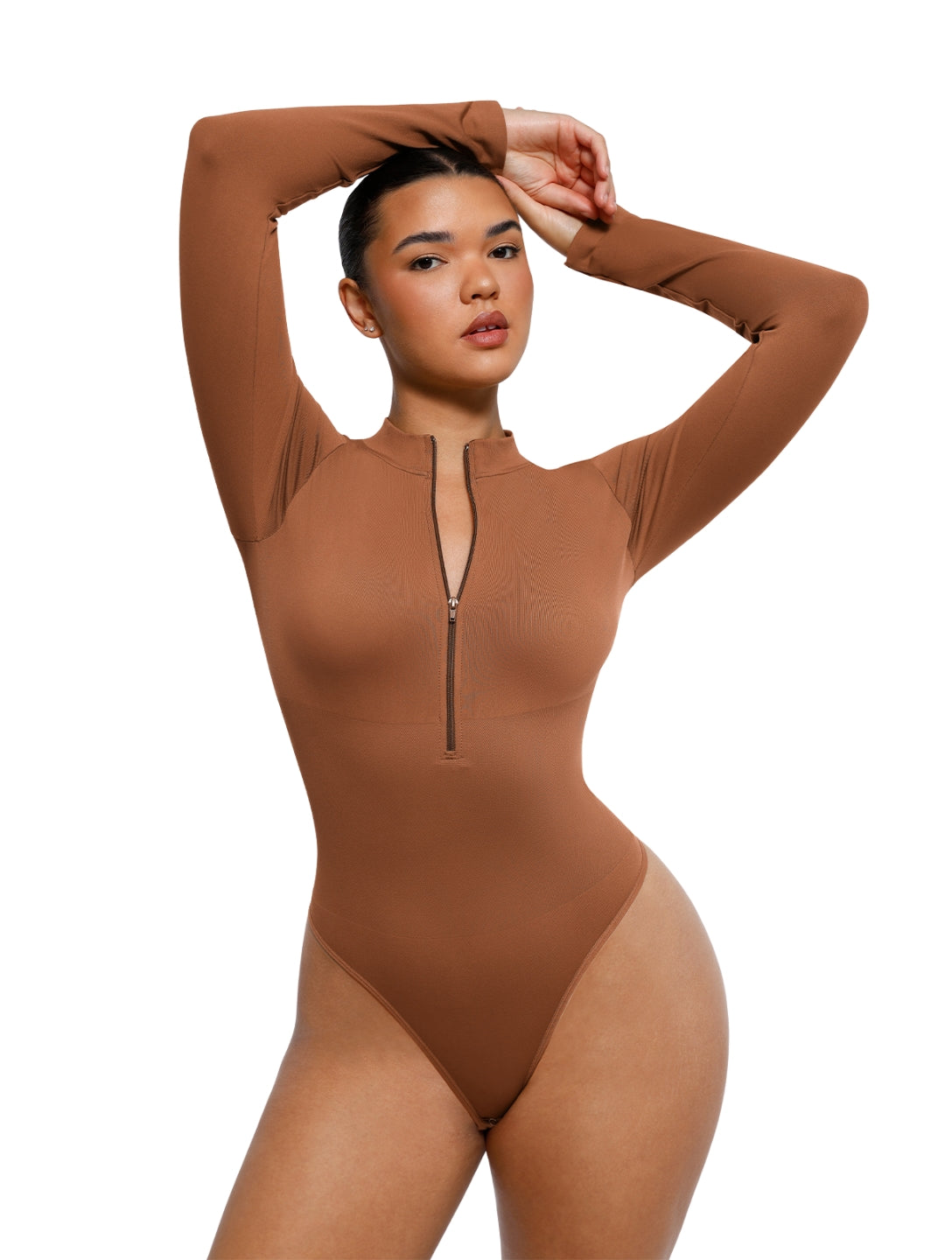 Derin V Yaka Fermuarlı Bodysuit