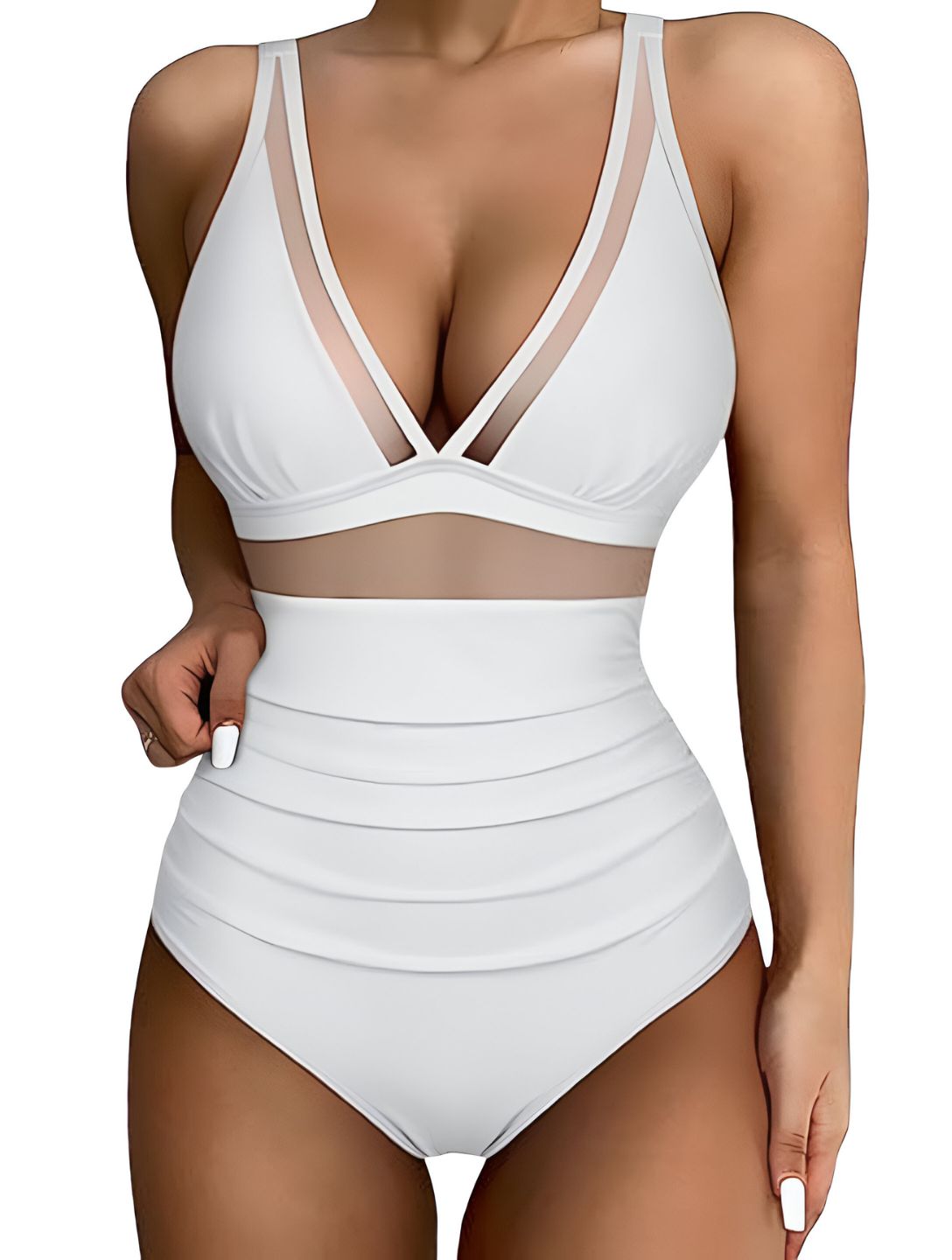 Şekillendirici V-Yaka Fileli Tulum