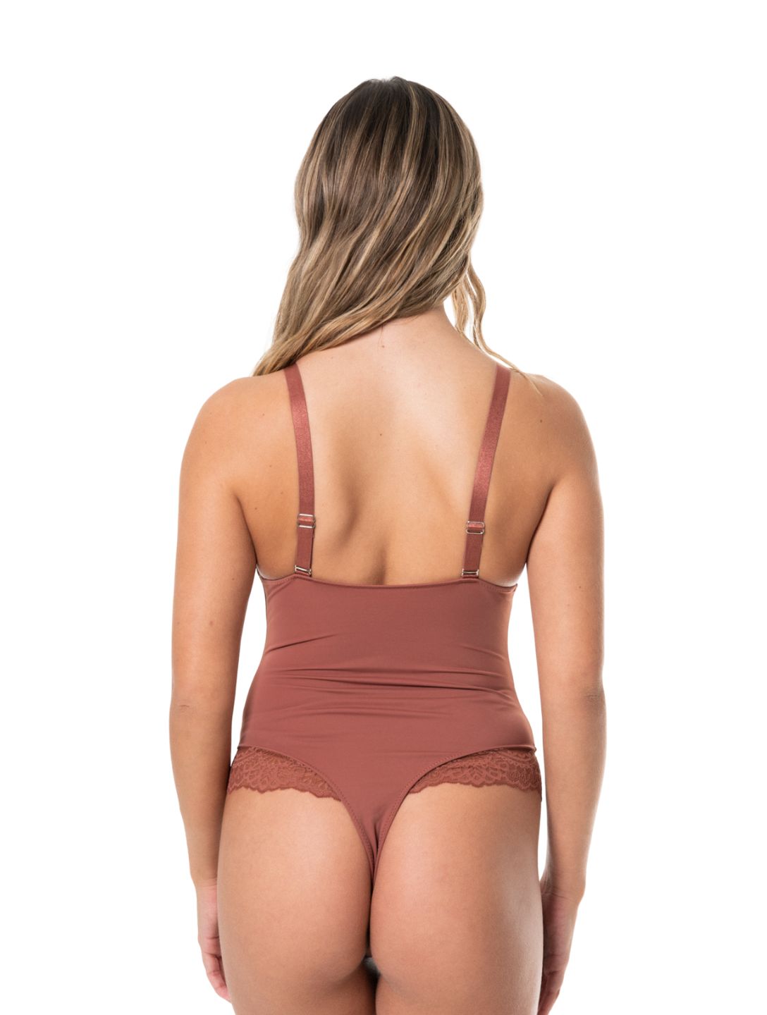 V Yaka Yarı Dantelli Bodysuit