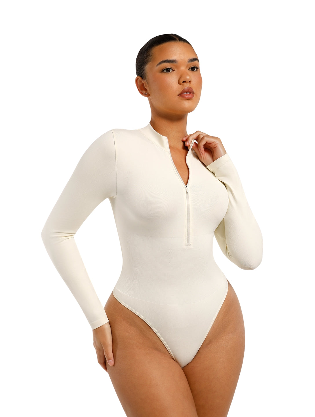 Derin V Yaka Fermuarlı Bodysuit
